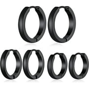 ChainsHouse 3PCS Hoop Earrings Sets for Women Men Hypoallergenic Stainless Steel Nickel Free Huggie Hoop Summer Trendy Earrings Gifts, Black 8/10/12mm